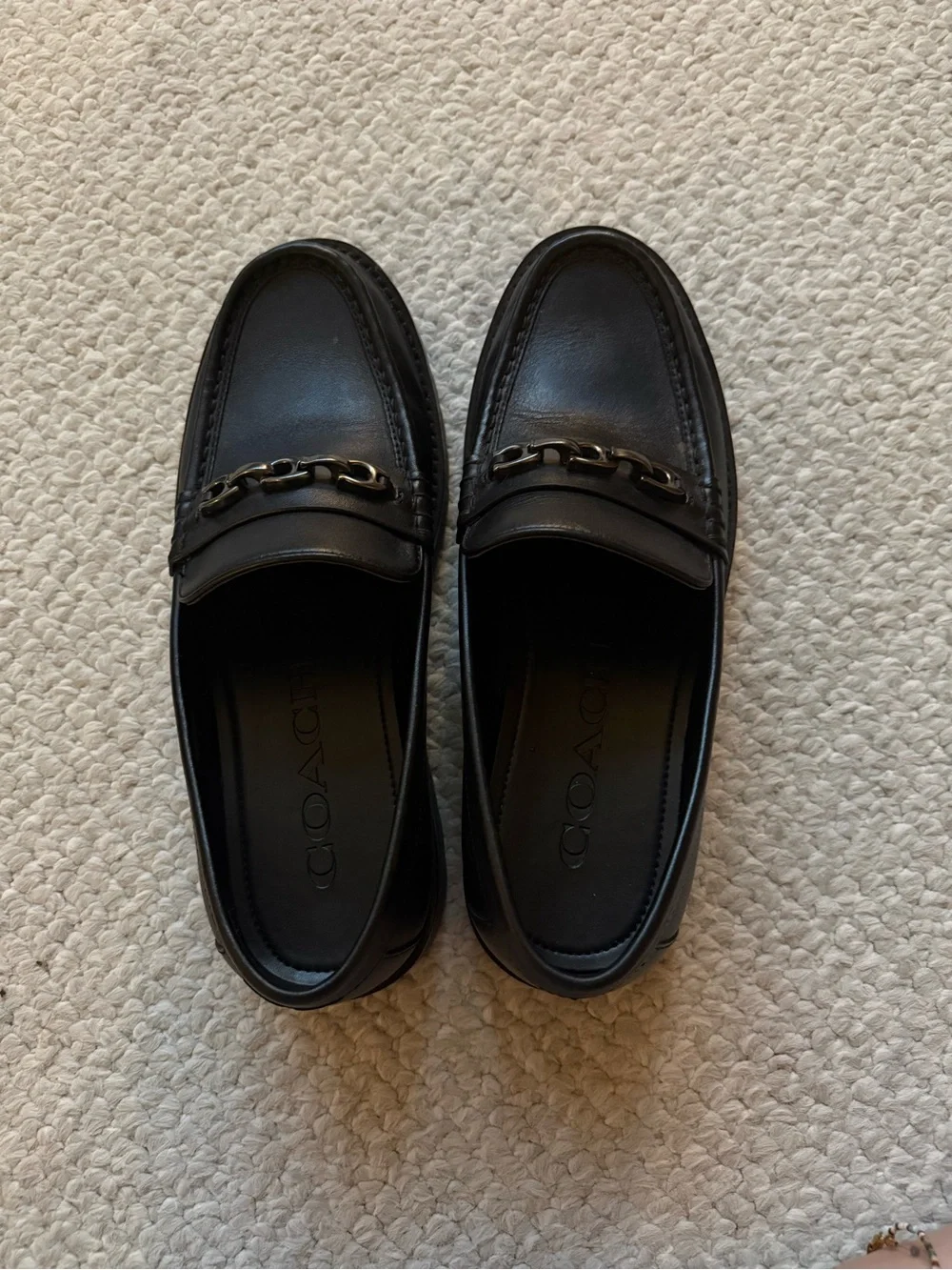 Coach Black Leather Men's Bit Loafers with Chain Trim